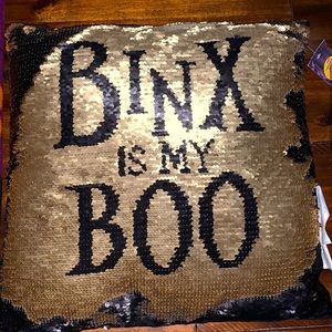 Spirit Halloween Hocus Pocus Binx Is My Boo reversible sequin accent pillow